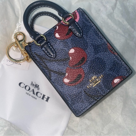Coach North south mini tote bag charm in signature canvas with cherry print New - Picture 1 of 5